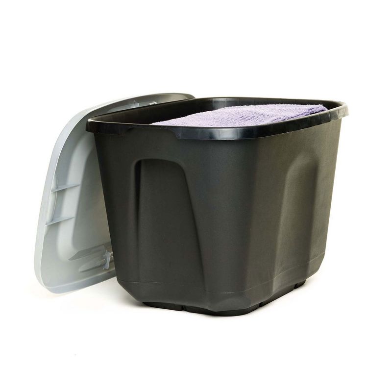 Homz Single 10 Gallon Durable Molded Plastic Garage Garden Kitchen Bedroom Storage Bin w/ Lid, Black/Gray, 3 of 6