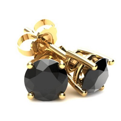Pompeii3 .75Ct Round Brilliant Cut Heat Treated Black Diamond Stud Earrings in 14K Gold Basket Setting