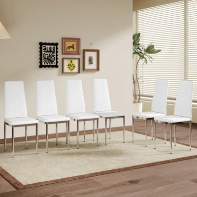 Set of 6 Light Gray Dining Chairs with Silver Metal Legs - Modern & Minimalist PU Seating