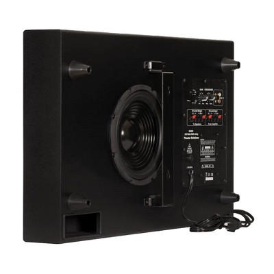 Theater Solutions by Goldwood Surround Sound Powered Active 250 Watt 8 Inch Slim Home Theater Subwoofer with Optional Stand and Wall Mounts, Black