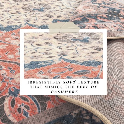 Blue Floral Rectangular Synthetic Washable Area Rug 50" x 20"