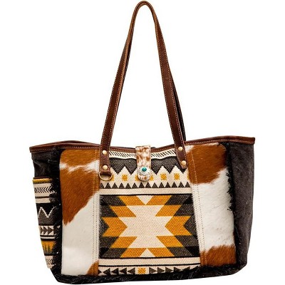 Western Canvas Tote Bag with Upcycled Leather, Handcrafted Weekender Bag for Women, Durable and Stylish