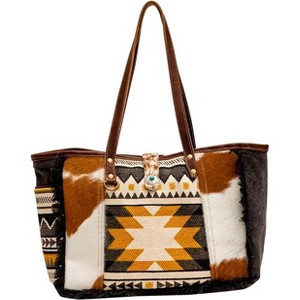 Western Canvas Tote Bag with Upcycled Leather, Handcrafted Weekender Bag for Women, Durable and Stylish - 1 of 4