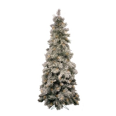 Perfect Holiday 7' Pre-Lit Slim Heavy Snow Flocked Alberta Tree with Metal Stand, Dia 31.5", 213 tips, 280 Led Light