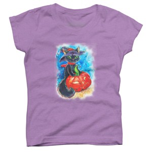 Girl's Design By Humans halloween. the witch cat By POLINART T-Shirt - 1 of 3
