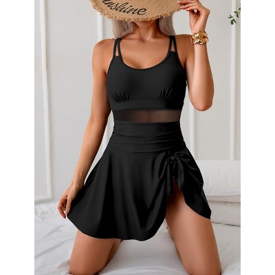 Womens One Piece Swimsuit Tummy Control Bathing Suit V Neck Mesh Swim Suits Slimming Full Coverage Swimdresses