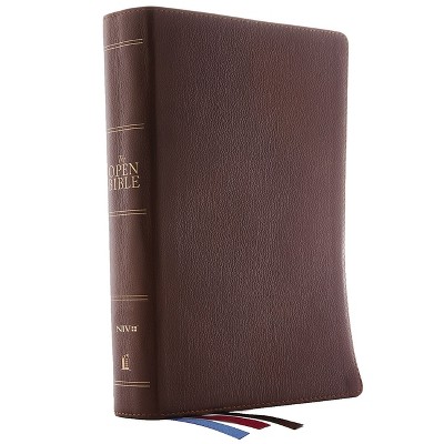 The Niv, Open Bible, Genuine Leather, Brown, Red Letter Edition, Comfort Print - by  Thomas Nelson (Leather Bound)