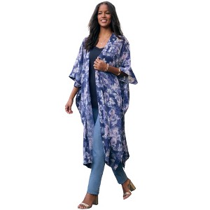 Roaman's Plus Size Flowy Chiffon Duster - 1 of 2