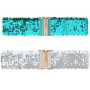 INSPIRE CHIC Women's Wide Waist Belts Interlock Buckles Sequins Decor Stretchy Belts 2PCS - 1 of 4