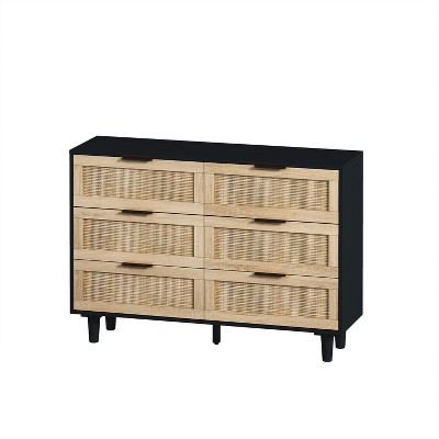 NicBex 6 Drawer Double Dresser for Bedroom,Modern Style Rattan Drawers with Wooden Pulls,Dressers for Kids Room,Living Room,Entry and Hallway