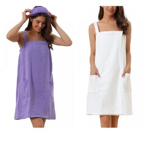 INSPIRE CHIC Women's 2 Pcs Sleeveless Towel Wrap Robe with Strap for Shower - 1 of 4