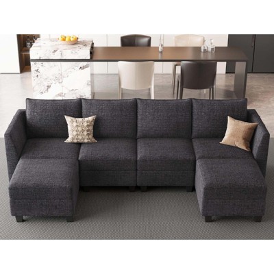 Belffin Modular Sectional Sofa Chenille U Shaped Couch with Double Chaise for Living Room, Dark Grey