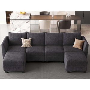 Belffin Modular Sectional Sofa Chenille U Shaped Couch with Double Chaise for Living Room, Dark Grey - 1 of 4