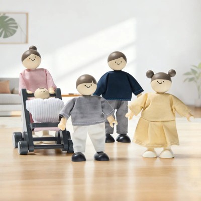Playkidiz Figure Della Famiglia - Set Di 7 Personaggi (Genitori, Fratelli, Cane) Per Casa Delle Bambole - Corpo Flessibile E Testa Rotante, Dai 3 Anni