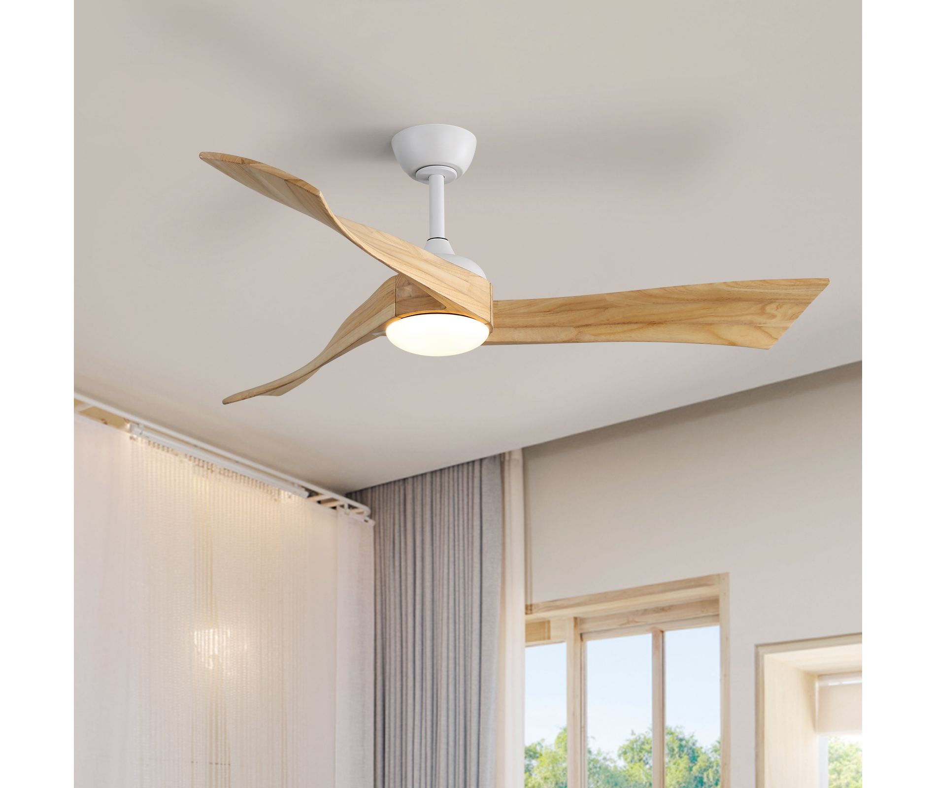 Sofucor 52'' Ceiling Fan with Light and Remote Control for Bedroom and Living Room White