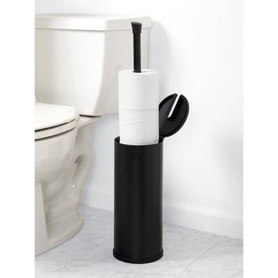 Matte Black Aluminum Freestanding Toilet Paper Holder with Lid