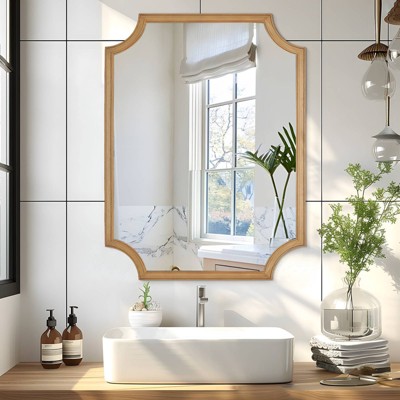 Natural Wood Scalloped Edge Wall Mirror 30" x 40"