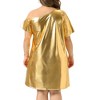 Women's Plus Size Off the Shoulder Metallic Glitter Party Clubwear Holographic Disco Midi T-Shirt Dresses - Agnes Orinda - 4 of 4