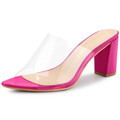 Allegra K Women's Clear Chunky Heel Slides Sandals Mules