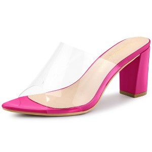 Allegra K Women's Clear Chunky Heel Slides Sandals Mules - 1 of 4