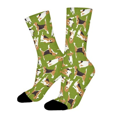 Beagle Scatter Green Women Printed Crew Socks Funny Funky Socks Soft Polyester Novelty Gifts for Artists Men