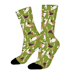 Beagle Scatter Green Women Printed Crew Socks Funny Funky Socks Soft Polyester Novelty Gifts for Artists Men - 1 of 1