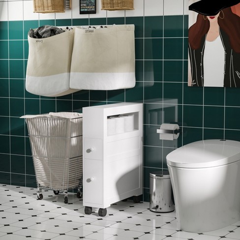 71 Wooden Tall Narrow Bathroom Floor Storage Towel Cabinet w