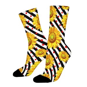 Sunflower Flowers On Black Women Printed Crew Socks Funny Funky Socks Soft Polyester Novelty Gifts for Artists Men - 1 of 1