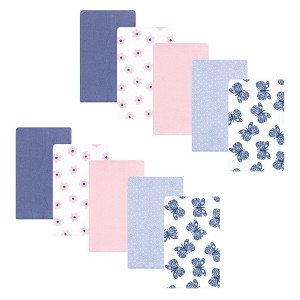 Hudson Baby Baby Girls Cotton Flannel Burp Cloths 10pk, Beautiful Butterfly, One Size - 1 of 4