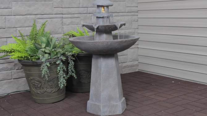 Sunnydaze 40"H Electric Polyresin 2-Tiered Pagoda Outdoor Water Fountain with LED Light, 2 of 16, play video