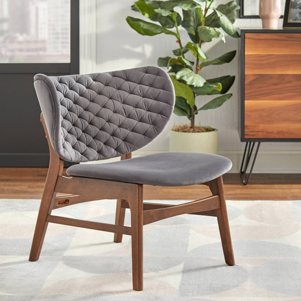 Photos - Coffee Table Sense Lounge Chair Gray - Lifestorey: Velvet Upholstery, Mid-century Design, Rubberwood Legs