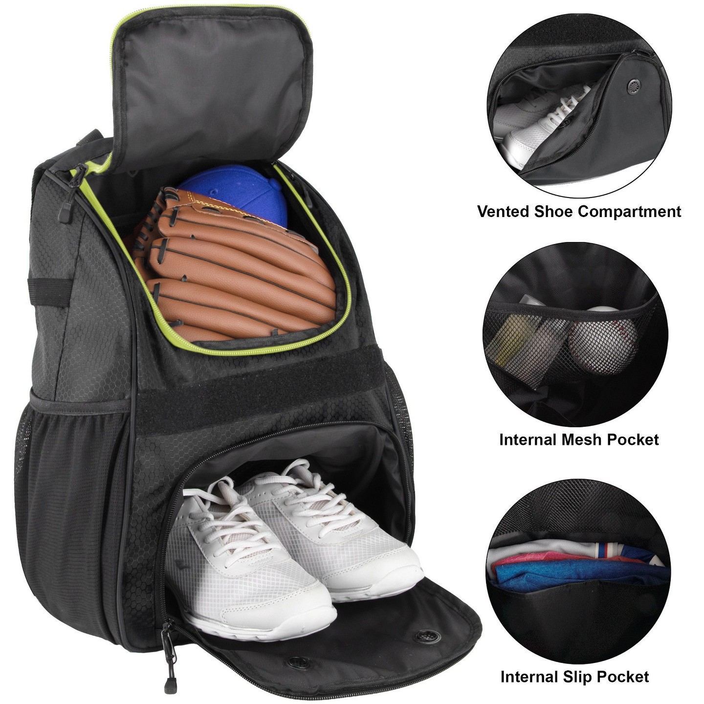Рюкзак Summit Ridge 17" Baseball with Bat Holders, Vented Shoe Compartment, Fleece Tech Pocket, Ripstop Sports Bag for Baseball, Softball & Travel — фото 2