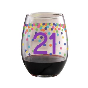 Personalization Mall Confetti Cheers Personalized Birthday Age Stemless Wine Glass, 21 oz - 1 of 1