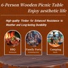 6-Person Outdoor Patio Wooden Round Picnic Table with 3 Built-in Benches and Umbrella Hole - 2 of 4
