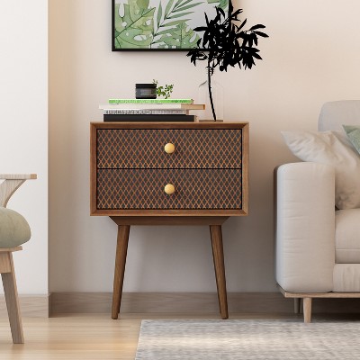 Arina 3D Printed Elements 2-Drawer Brown Accent Nightstand - The Pop Maison -