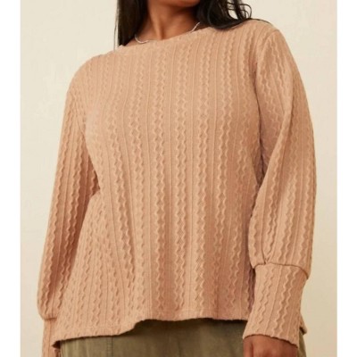 Women's Long Cuff Cable Knit Pullover - Plus - Hayden LA