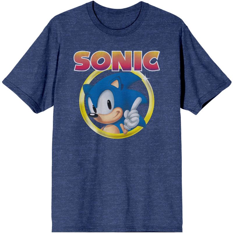 Sonic the Hedgehog Classic Character and Title Men's Navy Blue Graphic Tee, 1 of 2