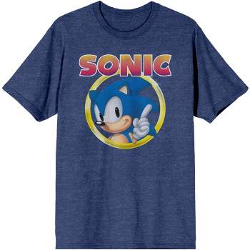 Sonic the Hedgehog Classic Character and Title Men's Navy Blue Graphic Tee