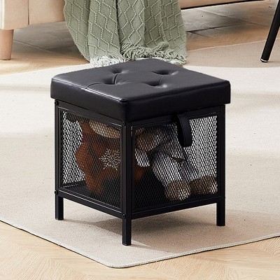 VECELO Storage Ottoman, Foot Rest Stool Footstool, 13.8'' H Small Square Ottoman Cube, Black