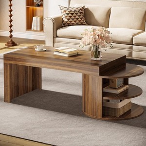 Tribesigns Coffee Table with Storage, 51-Inch Farmhouse Living Room Center Table with 3 Storage Shelves for Living Room,Easy Assembly, Rustic Brown - 1 of 4