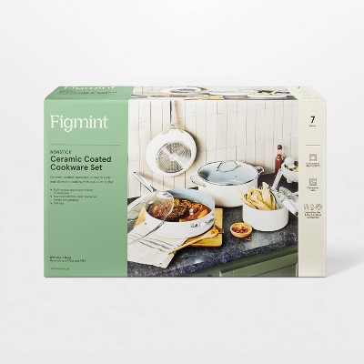 7pc Nonstick Ceramic Coated Aluminum Cookware Set Cream - Figmint™