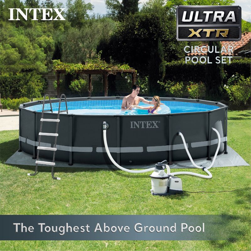 Intex Ultra XTR Frame 14'x42" Round Above Ground Outdoor Swimming Pool Set with Sand Filter Pump, Ground Cloth, Ladder, and Pool Cover, 2 of 7
