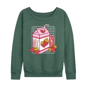Women's - Instant Message - Strawberry Milk Lightweight French Terry Wide Neck Long Sleeve Graphic Shirt - 1 of 4