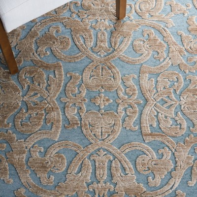 Stone and Aqua Hand-Knotted Viscose Runner Rug