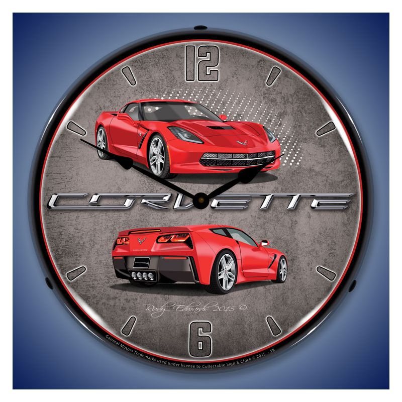 Collectable Sign & Clock | C7 Corvette Torch Red LED Wall Clock Retro/Vintage, Lighted, 2 of 6