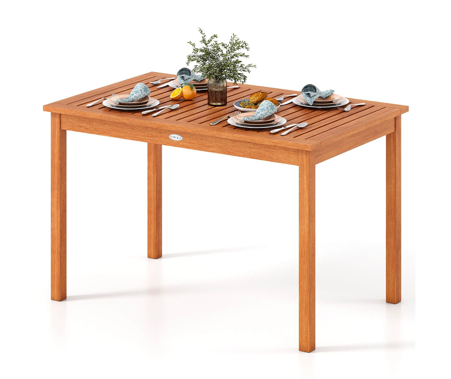 Costway 48 Inches Outdoor Dining Table for 4-6 People with Slatted Tabletop for Lawn Garden