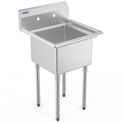 ROVSUN NSF Commercial 24" Single Bowl Kitchen Sink, 304 Stainless Steel, Free Standing Utility Sink for Kitchen, Laundry Room, Garage, Restaurant