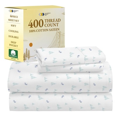 Cotton Sheets Set - Softest 400 Thread Count Bed Sheets, 100% Cotton Sateen, Cooling, Deep Pocket by California Design Den