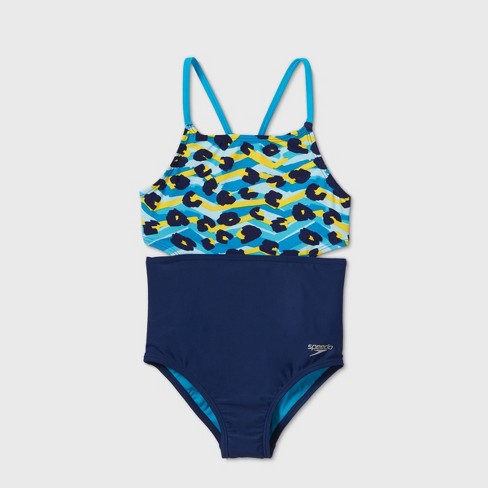 Speedo Girls Animal Print One Piece Swimsuit Blue Yellow Target