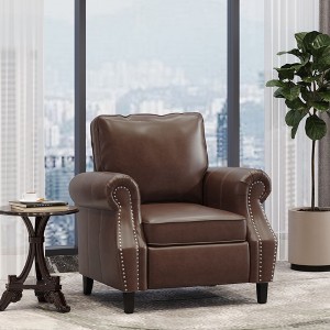 36.5" Faux Leather Classy and Comfortable Club Chair with Birch Wood Legs in Dark Finish for Living Room - 1 of 4